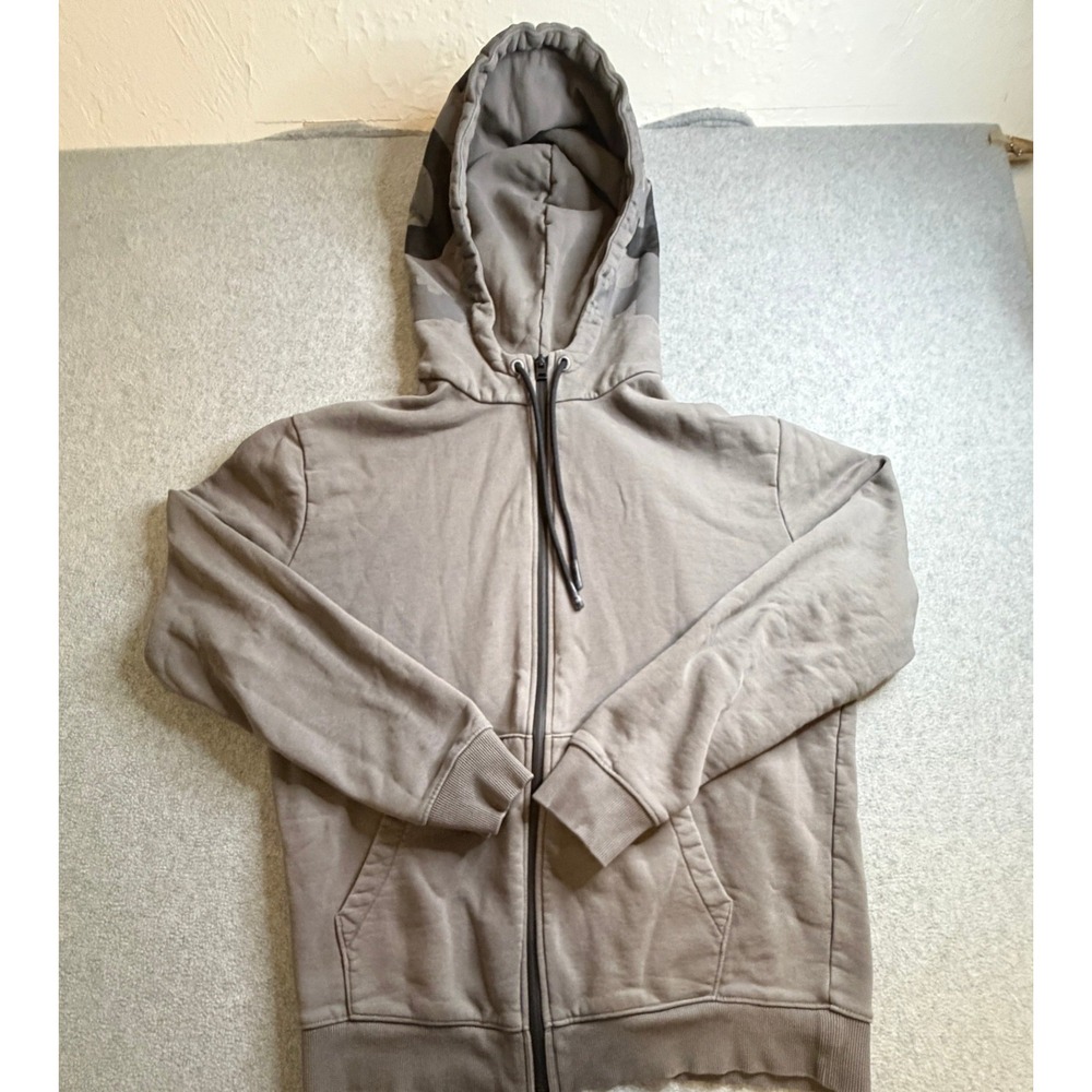 HUGO Boss Mens Full Zip Hoodie Taupe Grey Logo Hood Sweatshirt Size M